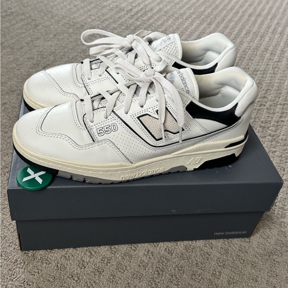 New Balance 550 Cream Black Sneakers Size 10